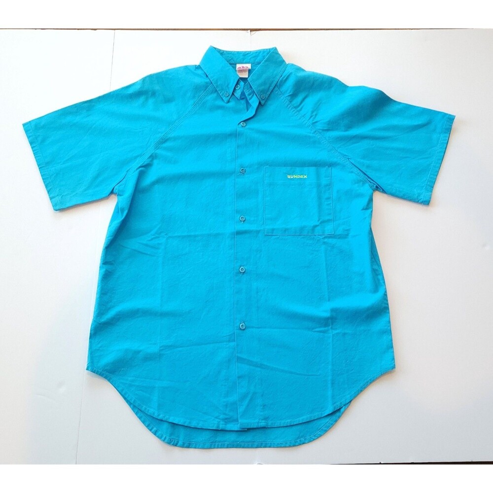 Vintage Sundek Sample Shirt Mens Medium M Short Sleeve Button Down Turquoise USA